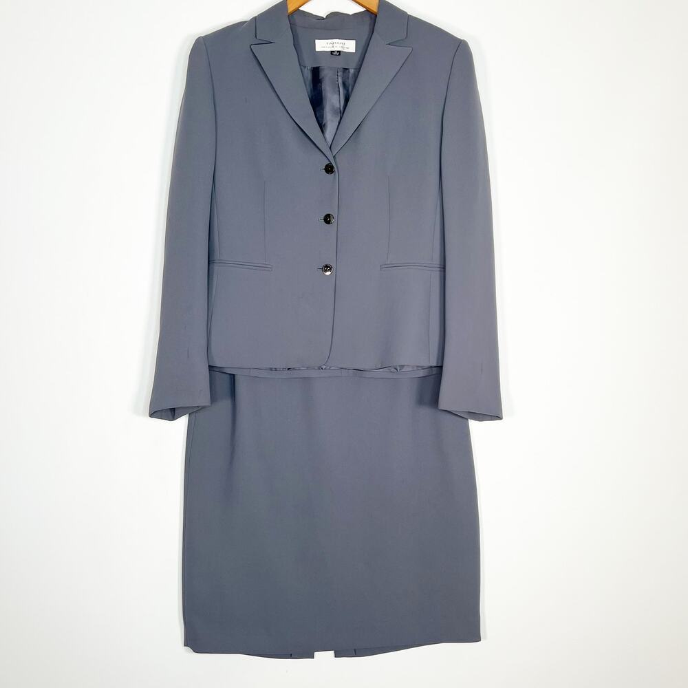 Tahari Arthur S Levine Vintage Grey Blazer Jacket Skirt Suit 2pc Set Womens 10
